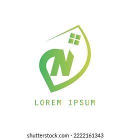 Letter N house leaf logo