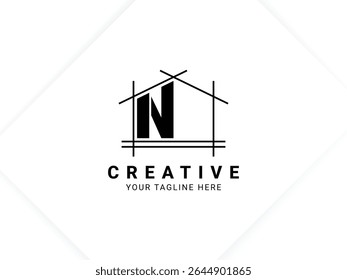 Letter N with house logo design for architect, construction and real estate