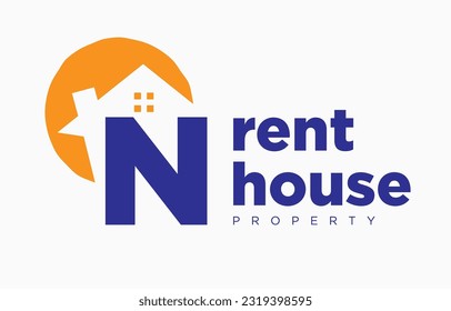 letter N house and sun vector design element for real estate logo or realty exhibition