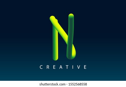 Letter N Icon Font Design With Liquid Color Path. 3d Gradient Lettering Vector Illustration. Bubble font with glint.