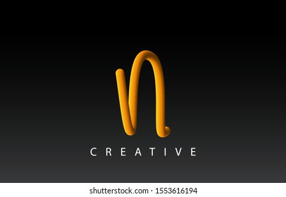 Letter n Icon Font Design With Liquid Color Path. 3d Gradient Lettering Vector Illustration. Bubble font with glint.