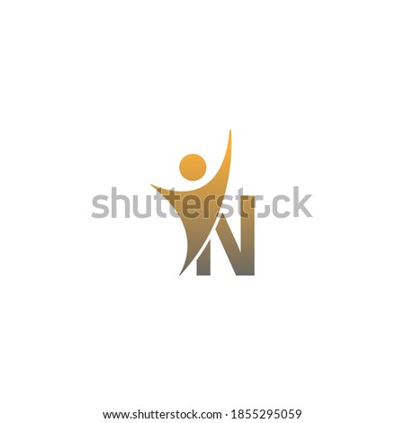 Letter N  icon logo with abstrac sucsess man in front, alphabet logo icon creative design illustration