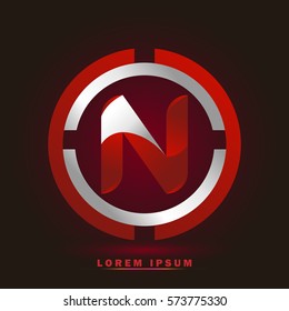 Letter N icon and logo for business name. elegant typographic. twisted, with red and white rings