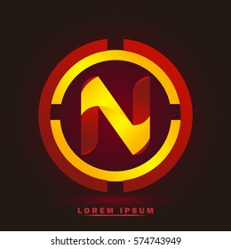 Letter N icon and logo for business name. elegant typographic. twisted, with red and yellow rings