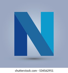 Letter N icon and logo template. Flat design and elegant typographic. Blue