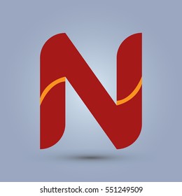 Letter N icon and logo template.  New Flat design and elegant typographic concept. Two line yellow. red