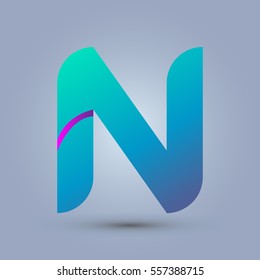 Letter N icon and logo template.  New design and elegant typographic concept. One line purple. blue