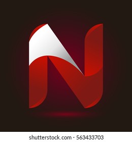 Letter N icon and logo template.  New design and elegant typographic concept. twisted, red and white