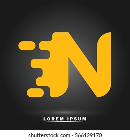 Letter N icon and logo template.  New Flat design and elegant typographic concept. spread the font. Yellow