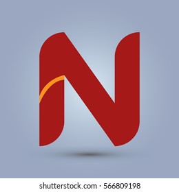 Letter N icon and logo template.  New Flat design and elegant typographic concept. One line yellow. red