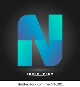 Letter N icon and logo template. Flat and elegant typographic. paper concept. gradient blue and green