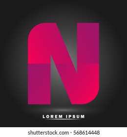Letter N icon and logo template. Flat and elegant typographic. paper concept. gradient red and purple