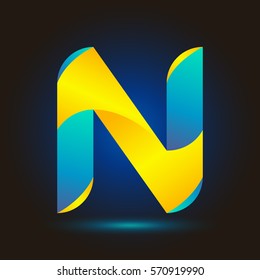 Letter N icon and logo template.  New design typographic. twisted. blue and yellow line