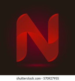 Letter N icon and logo template.  New design and elegant typographic concept. twisted, red color
