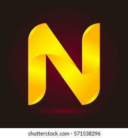 Letter N icon and logo template.  New design and elegant typographic concept. twisted, yellow