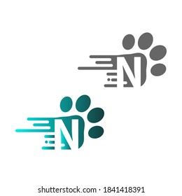 Letter N  icon on paw prints logo design 