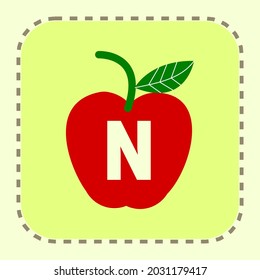 letter N with the image of an apple. can be used for stickers and children's learning.