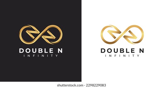 Letter N Infinity Logo design and Gold Elegant Luxury symbol for Business Company Branding and Corporate Identity