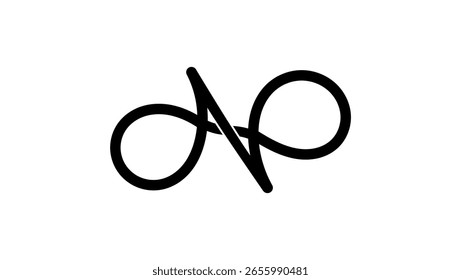 Letra N en forma infinita, silueta aislada negra