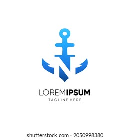 Letter N Initial Anchor Logo Design Vector Icon Graphic Illustration Background Template