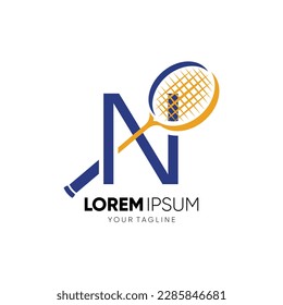 Letter N Initial Badminton Racket Logo Design Vector Icon Graphic Emblem Illustration
