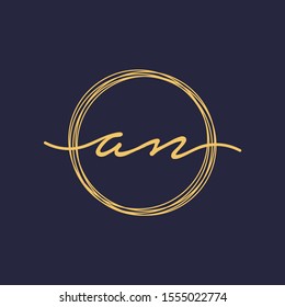 Letter AN or A N Initial with circle handwriting concept. handwriting logo of initial signature, wedding, fashion, jewelry, boutique, and botanical with creative template for any company or business -