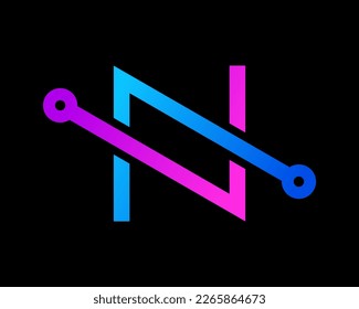 Letter N Initial Circuit Technology Digital Connect Electronic Computing Line Vector Logo Design