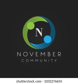 Letter N initial, colorful unity concept logo icon vector template