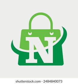 Letter N Initial Handbag Logo Design. Vector Illustration.