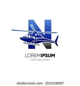 Letter N Initial Helicopter Logo Design Vector Icon Graphic Illustration