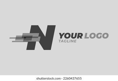 letra N diseño inicial del logotipo del vector digital de píxeles monocromos