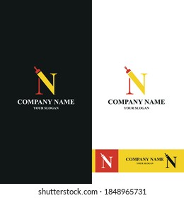 Letter N Initial with paint brush icon for paint and decoration business logo concept vector template. Construction building renovation company