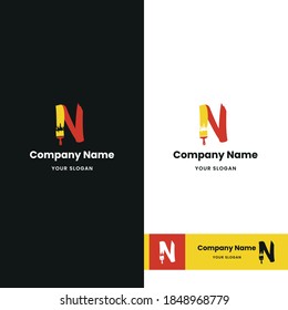 Letter N Initial with paint brush icon for paint and decoration business logo concept vector template