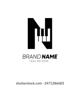 Letter N Initial Piano Logo Design Vector Icon Graphic Emblem Symbol Illustration
