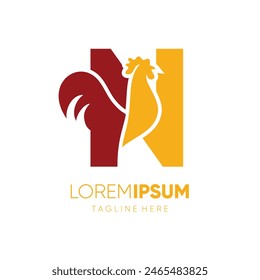 Letter N Initial Rooster Chicken Logo Design Vector Icon Graphic Emblem Symbol Illustration