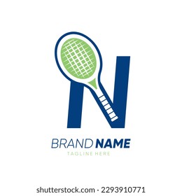 Letra N Logotipo inicial de raqueta de tenis Icono de diseño Ilustración gráfica de icono de vectores