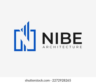 Letter N Initials Architecture Building Construction Square Frame Simple Monogram Vector Logo Design