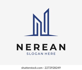 Letter N Initials Building Architecture Construction Skyscraper Apartment Simple Vector Logo Design