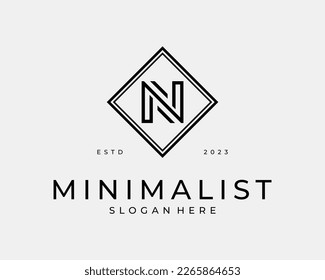 Letter N Initials Minimalist Luxury Elegant Rhombus Frame Border Simple Monogram Vector Logo Design