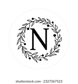 Letter "N" Initials with Round Floral Frames, Vector Monogram Logo, Cricut File