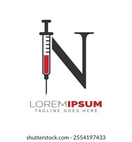 Letter N Injection Logo Design. Alphabet N Syringe icon illustration