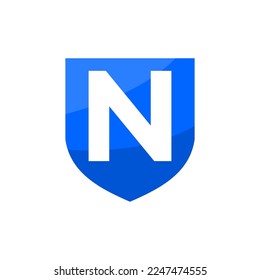 letter N inside a blue shield. good for any business related to security or defense company.