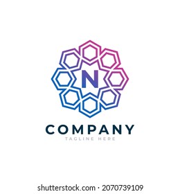 Letter N Inside Hexagon Shape Logo Design Template Element