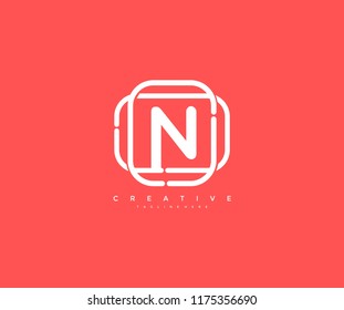 Letter N Isolated with Abstract Rectangle Square Element Shape Logo