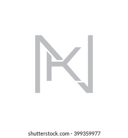 letter N and K monogram square shape logo gray