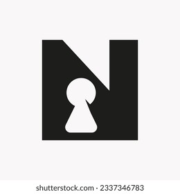 Letter N Key Hold Logo Design. Locked Icon, Security, Protection, Safe Symbol Vector Template