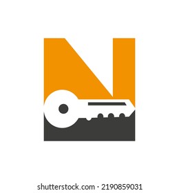 Letter N Key Logo Combine With House Locker Key For Real Estate and House Rental Symbol Vector Template