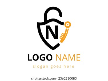 Letter N Key Logo Combine With House Locker Key. Lock logo sign symbol vector illustration