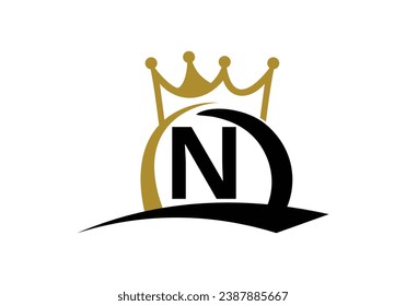 Letter N King Crown Logo Design Vector Template.