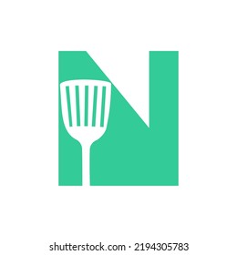 Letter N Kitchen Spatula Logo. Kitchen Logo Design Combined With Kitchen Spatula For Restaurant Symbol